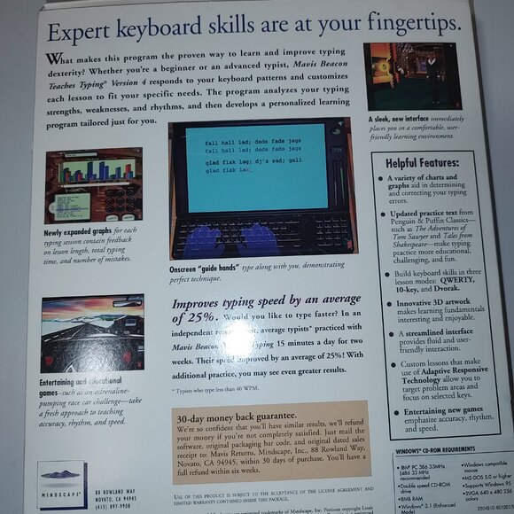 Mavis Beacon Teaches Typing Windows '95 (3.1) CD ROM In Box/Not Tested - Picture 4 of 9